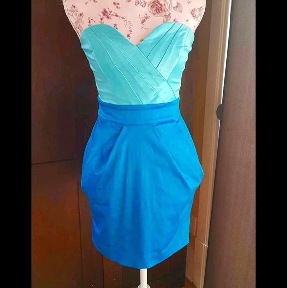 bebe 2 Tone Blue Strapless Dress - Picture 1 of 5